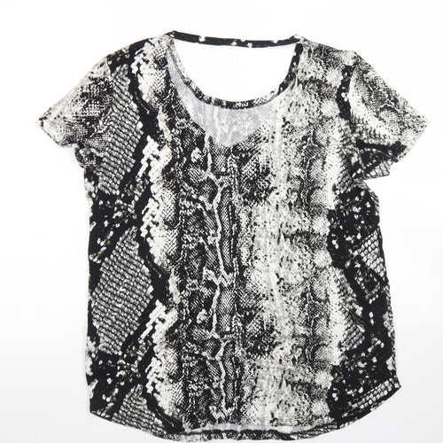 Real Woman Womens Black Animal Print Viscose Basic T-Shirt Size M Round Neck