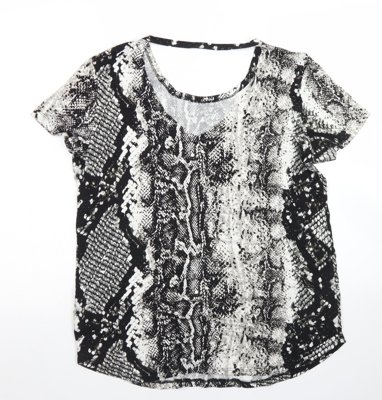 Real Woman Womens Black Animal Print Viscose Basic T-Shirt Size M Round Neck