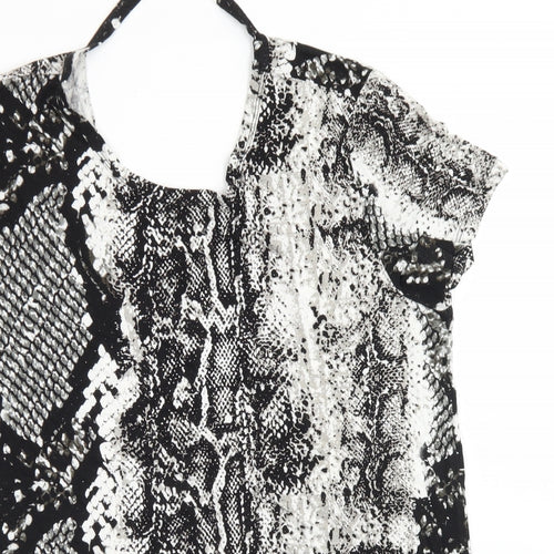 Real Woman Womens Black Animal Print Viscose Basic T-Shirt Size M Round Neck