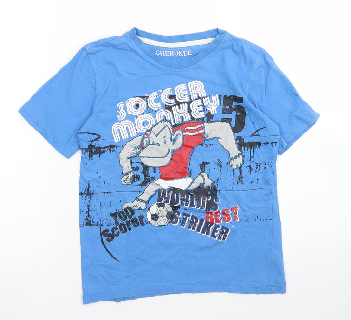 Cherokee Boys Blue  Cotton Basic T-Shirt Size 7-8 Years Crew Neck