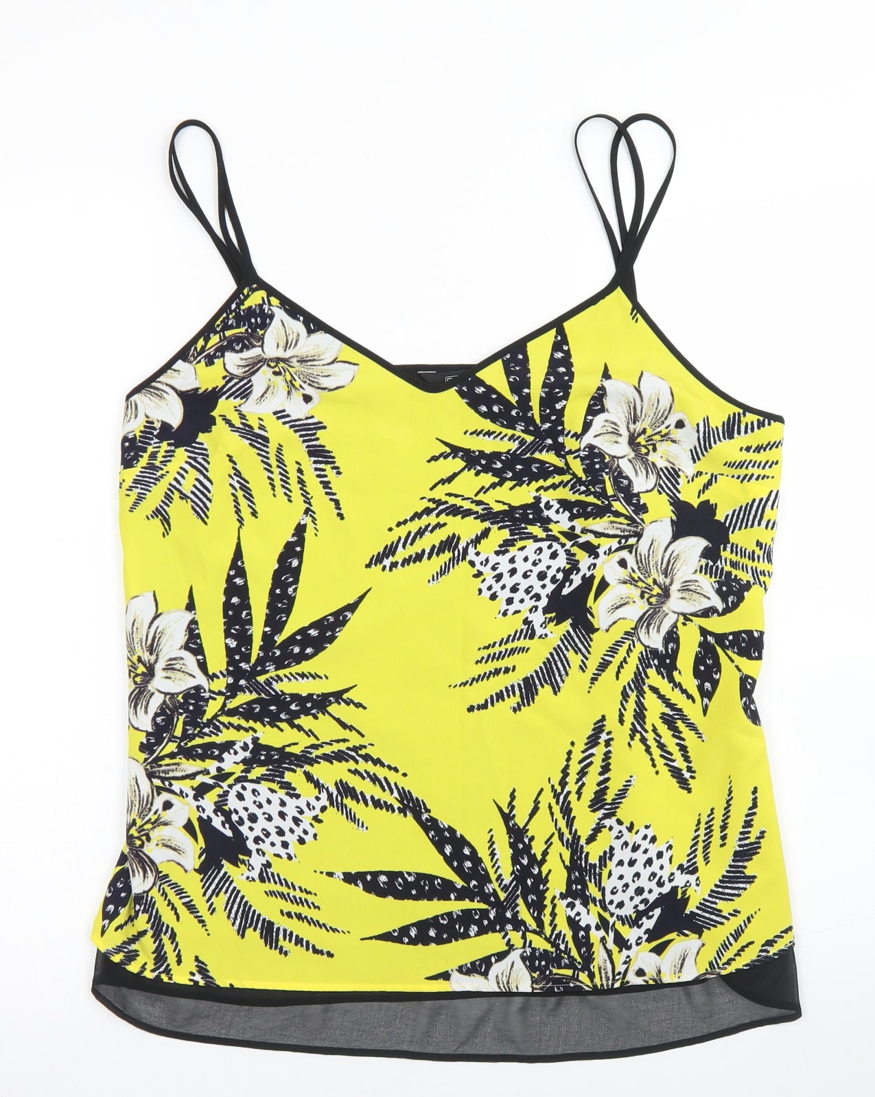 F&F Womens Yellow Floral Polyester Camisole Blouse Size 14 V-Neck