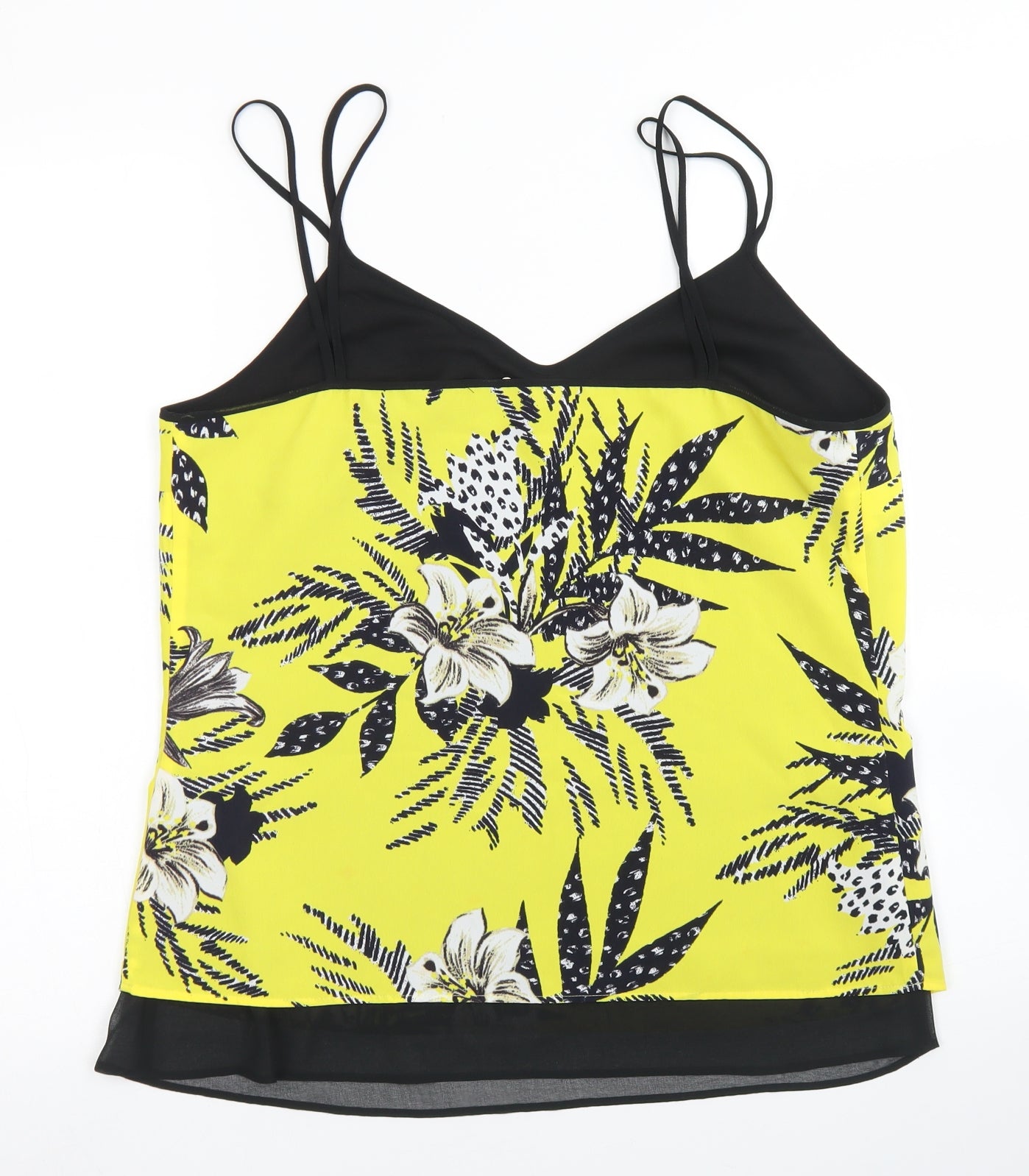 F&F Womens Yellow Floral Polyester Camisole Blouse Size 14 V-Neck