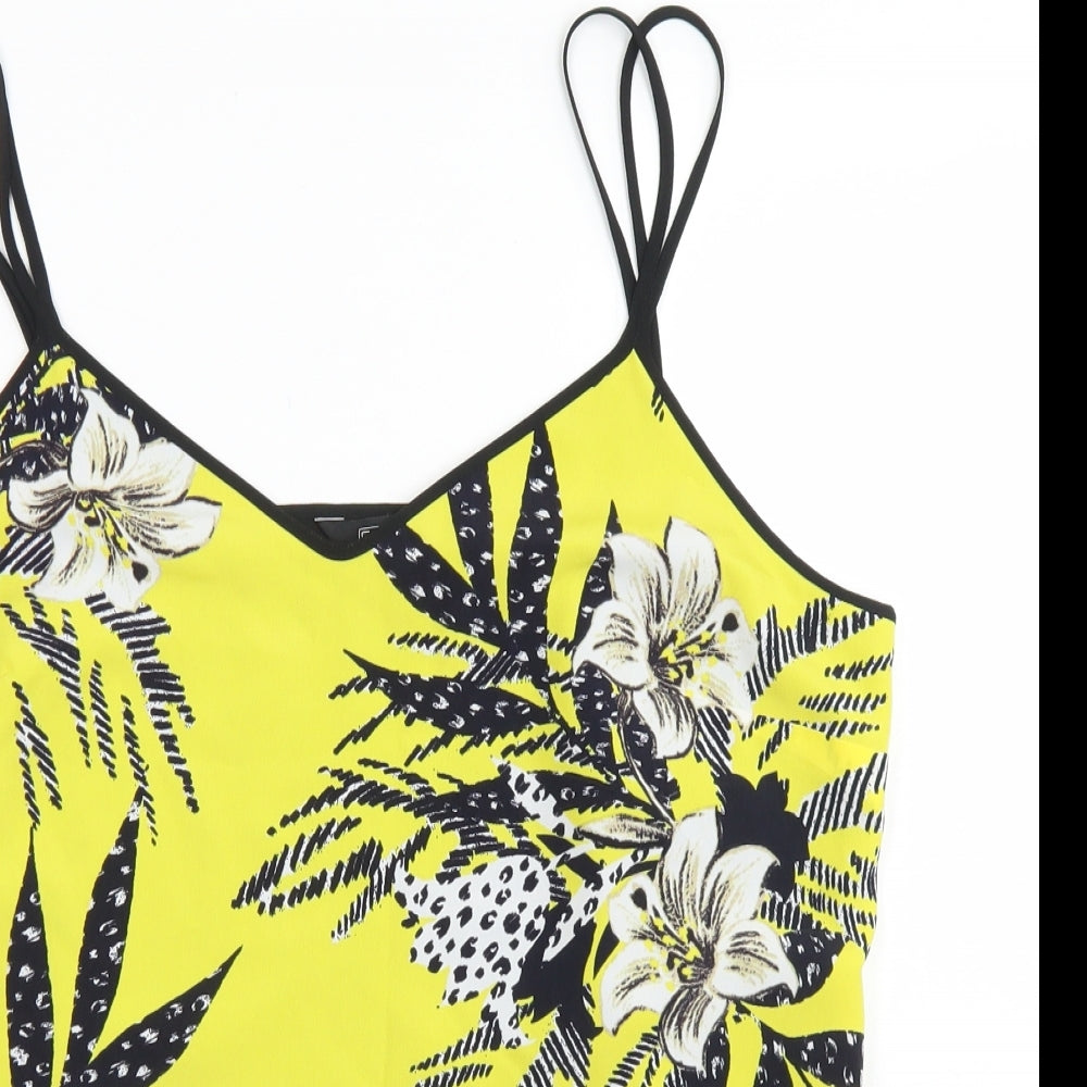 F&F Womens Yellow Floral Polyester Camisole Blouse Size 14 V-Neck