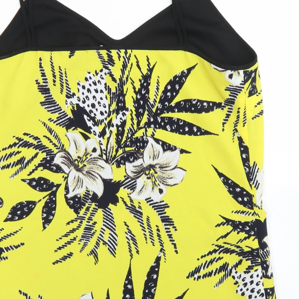 F&F Womens Yellow Floral Polyester Camisole Blouse Size 14 V-Neck