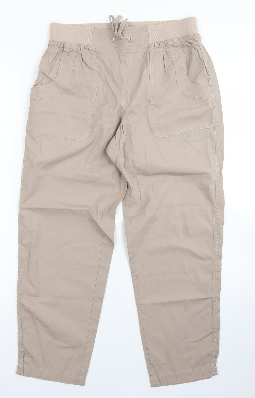 Real Basics Womens Brown  Cotton Pedal Pusher Trousers Size 10 L24 in Regular Drawstring