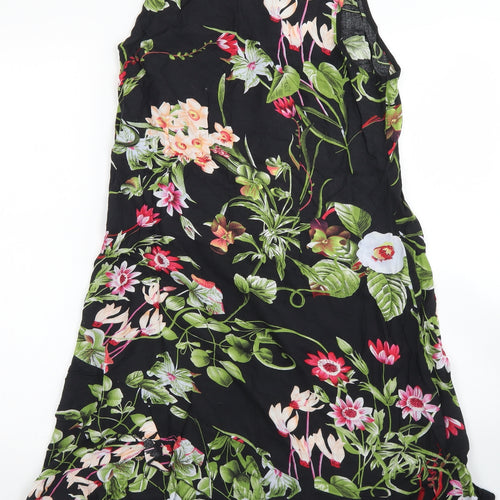 4Me Womens Black Floral Polyester Skater Dress  Size XS  Round Neck Zip