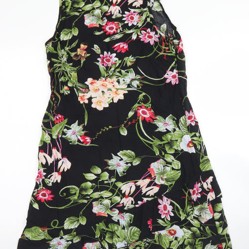 4Me Womens Black Floral Polyester Skater Dress  Size XS  Round Neck Zip