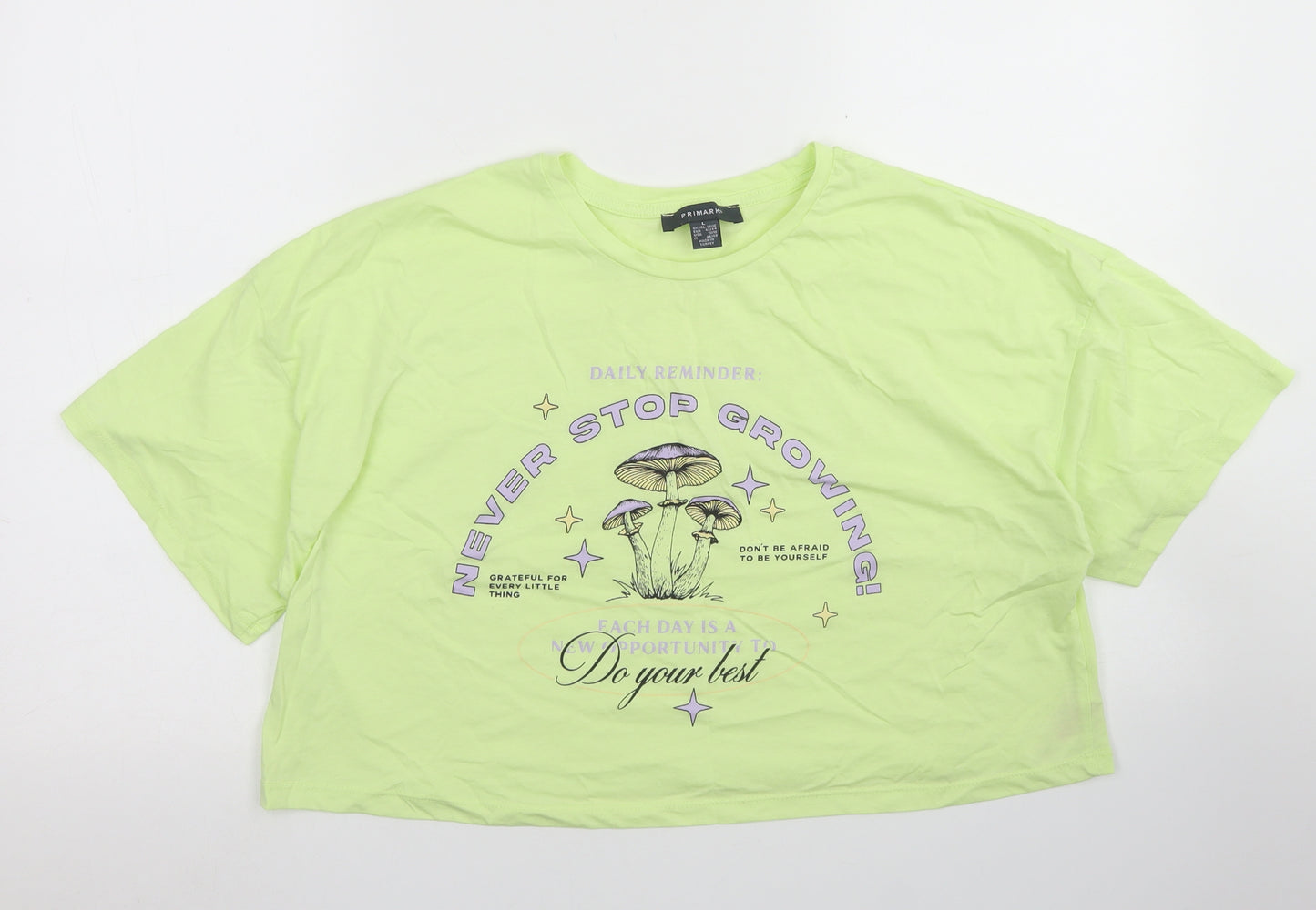 Primark Womens Green  Polyester Cropped T-Shirt Size L Crew Neck