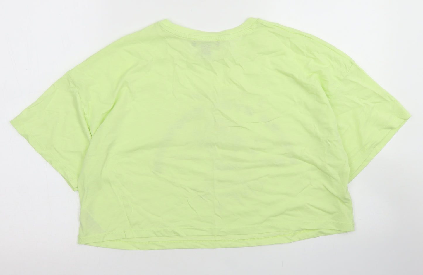 Primark Womens Green  Polyester Cropped T-Shirt Size L Crew Neck