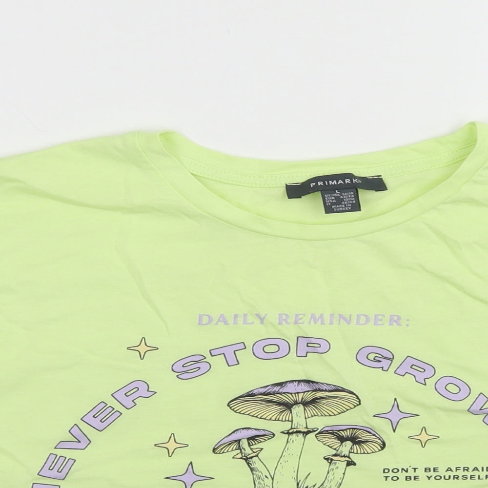 Primark Womens Green  Polyester Cropped T-Shirt Size L Crew Neck