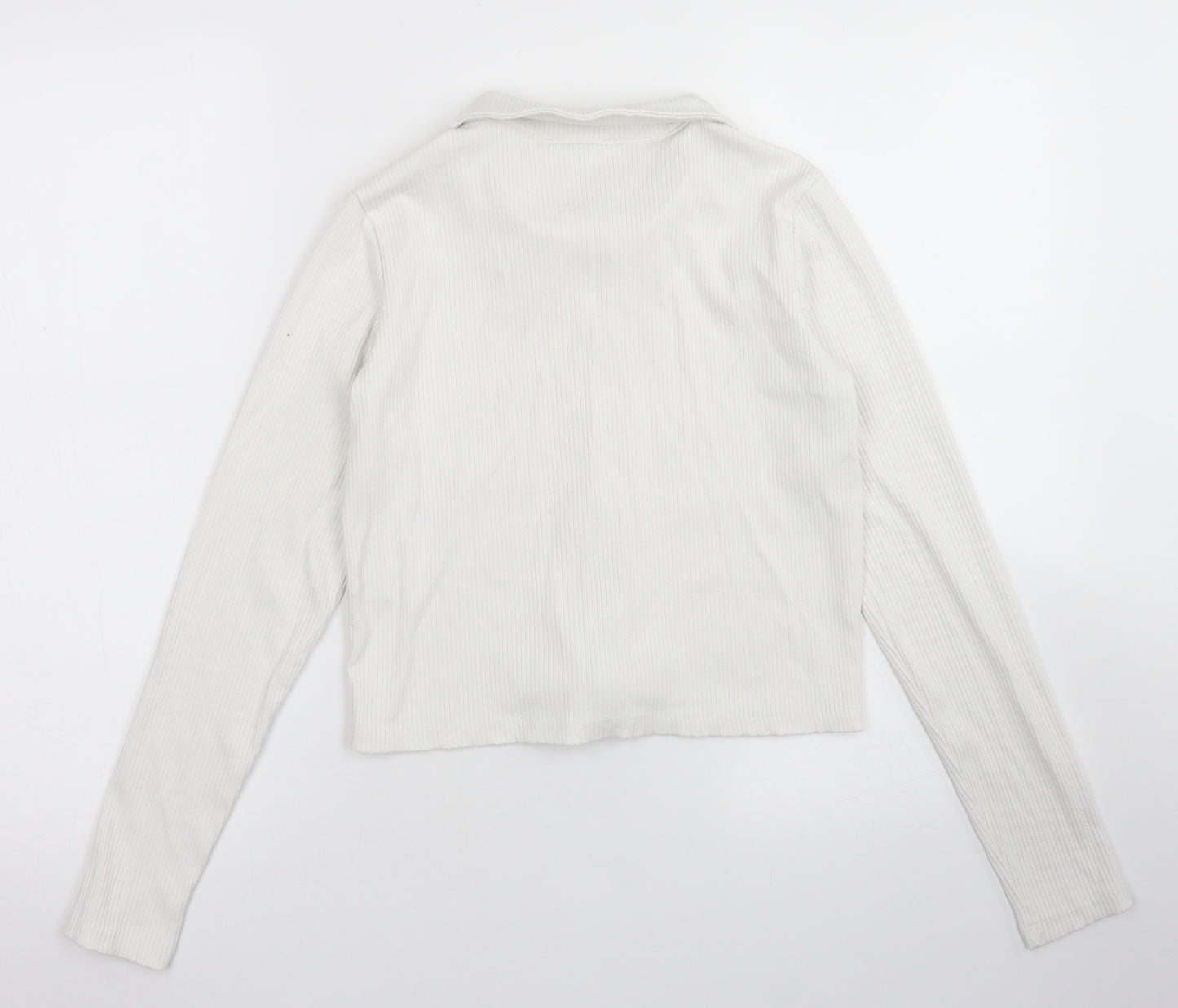 Stradivarius Womens White  Viscose Cropped T-Shirt Size L Collared