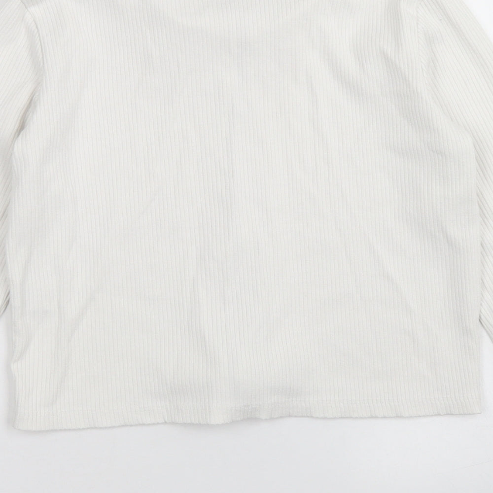 Stradivarius Womens White  Viscose Cropped T-Shirt Size L Collared