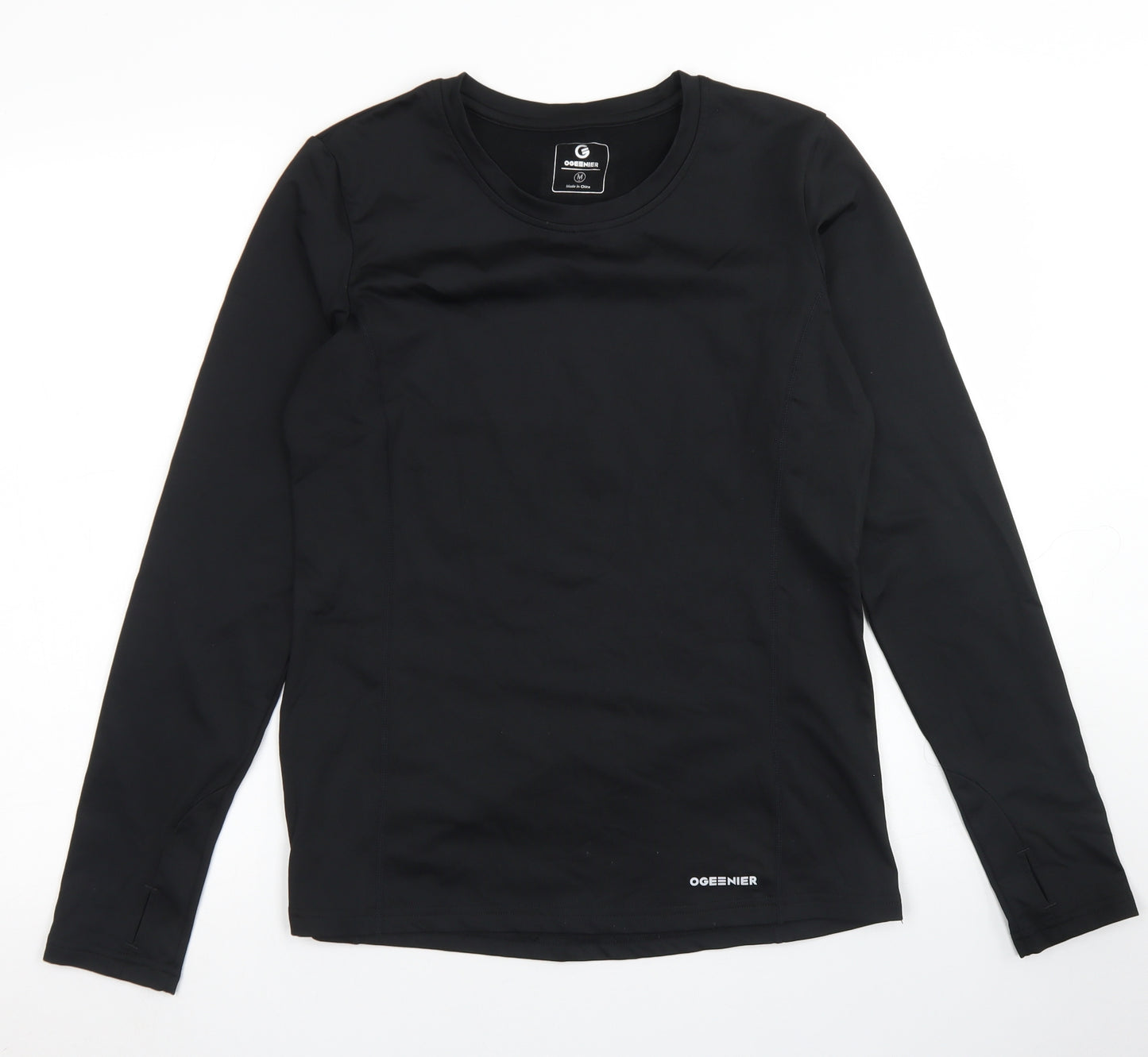Ogeenier Womens Black  Polyester Basic T-Shirt Size M Crew Neck - Under Layer