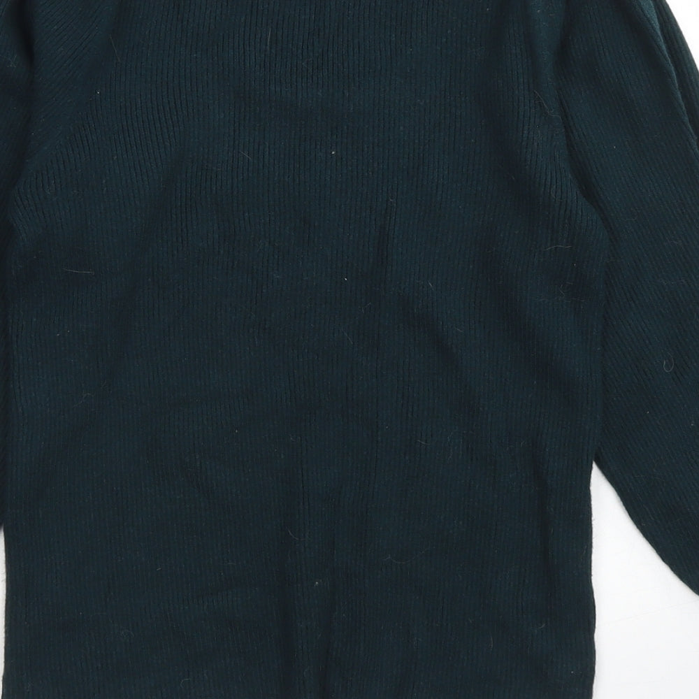 F&F Womens Green V-Neck  Viscose Pullover Jumper Size 12   - Puff Sleeve