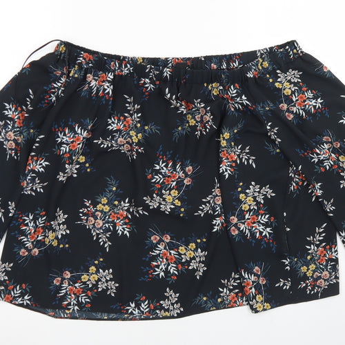 Atmosphere Womens Black Floral Polyester Cropped Blouse Size 14 Off the Shoulder