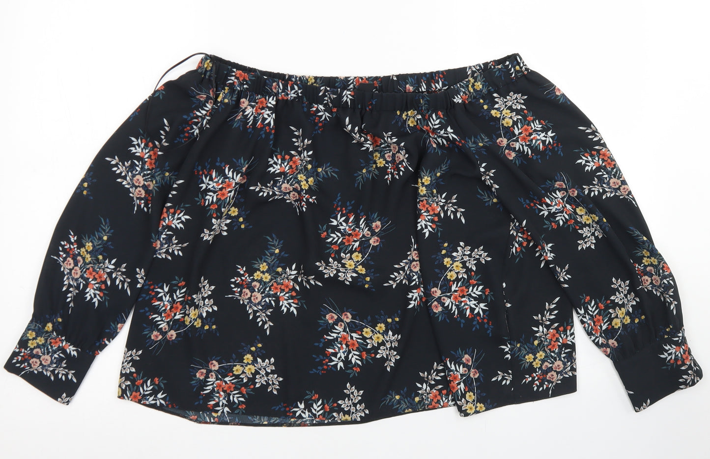 Atmosphere Womens Black Floral Polyester Cropped Blouse Size 14 Off the Shoulder