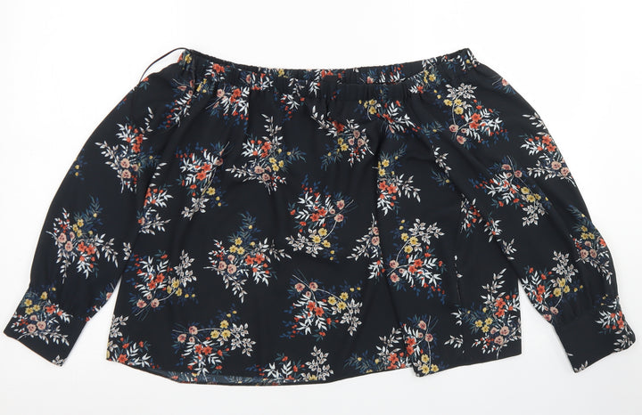 Atmosphere Womens Black Floral Polyester Cropped Blouse Size 14 Off the Shoulder