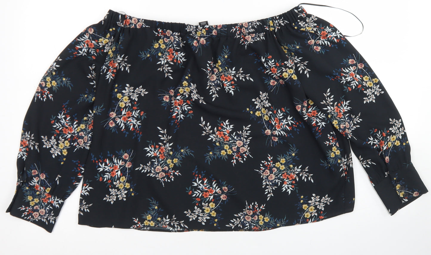 Atmosphere Womens Black Floral Polyester Cropped Blouse Size 14 Off the Shoulder