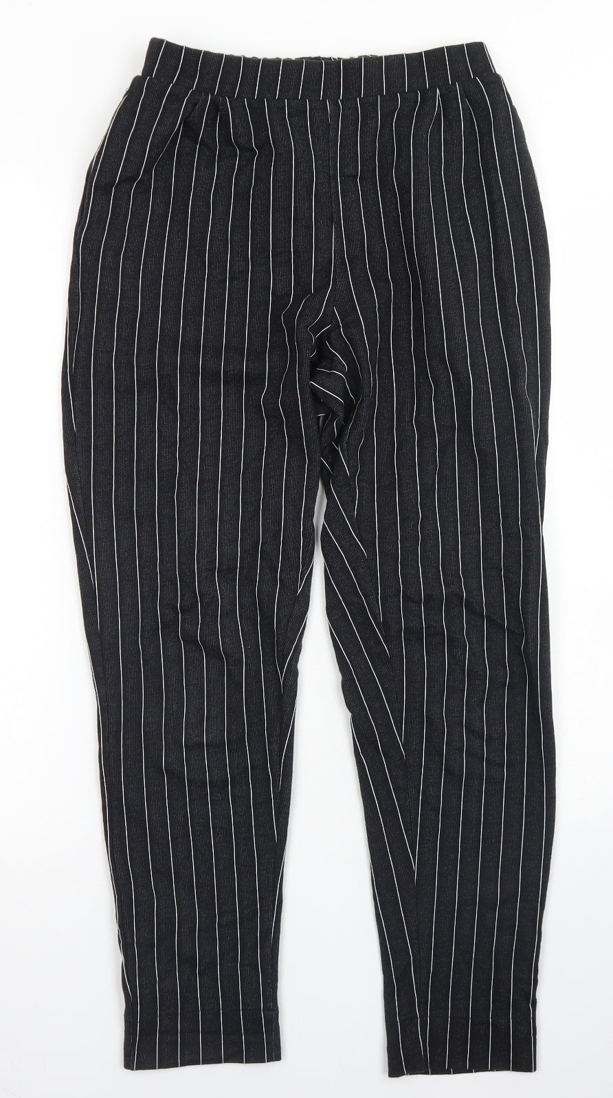 Pull&Bear Womens Black Striped Polyester Dress Pants Trousers Size M L25 in Regular