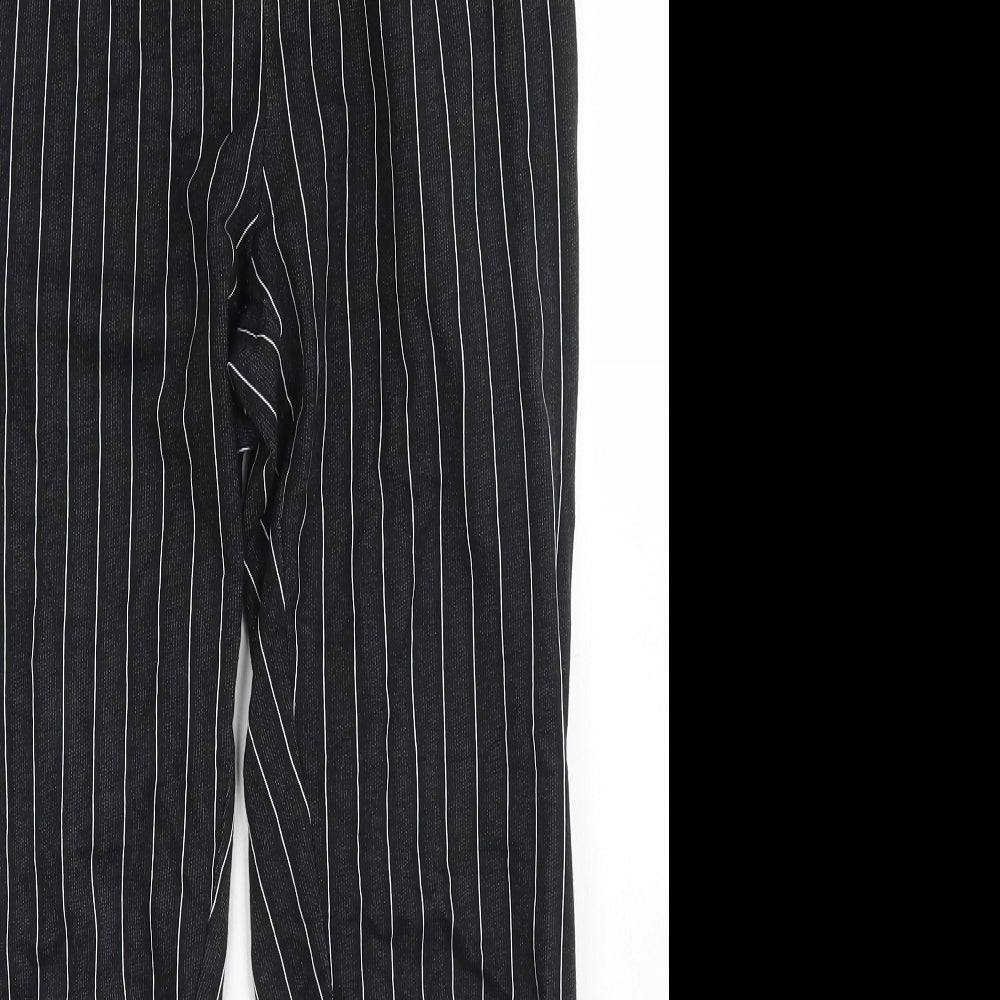 Pull&Bear Womens Black Striped Polyester Dress Pants Trousers Size M L25 in Regular