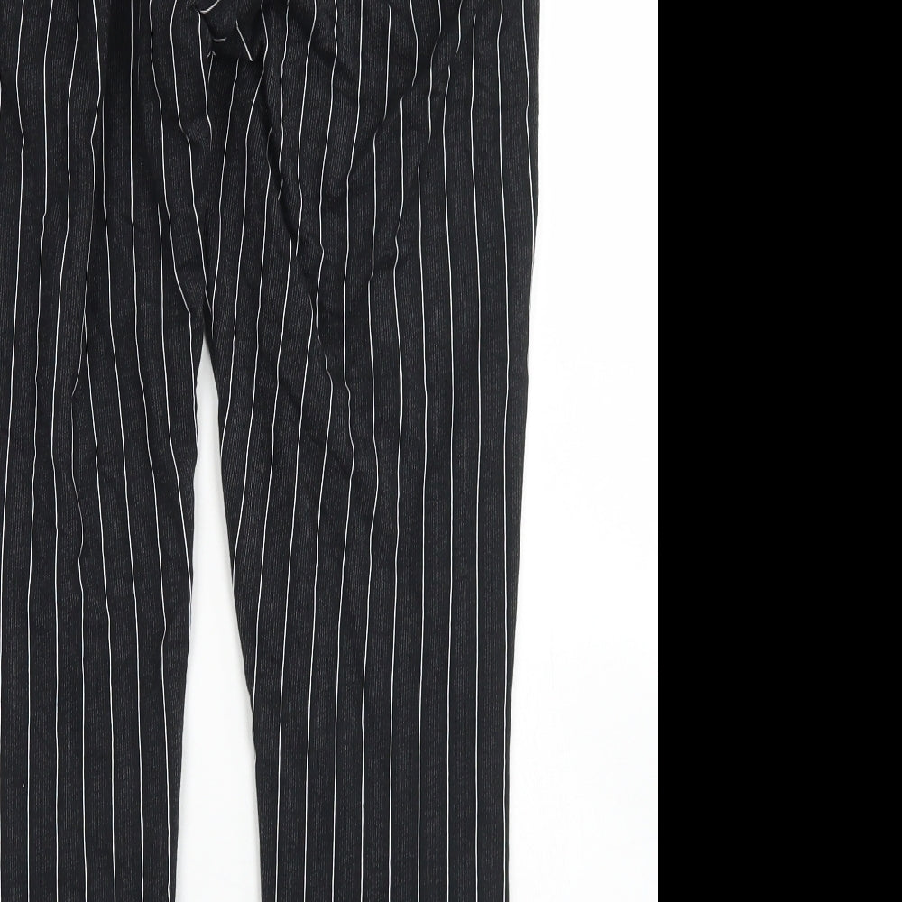 Pull&Bear Womens Black Striped Polyester Dress Pants Trousers Size M L25 in Regular