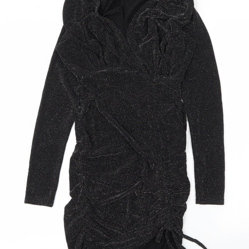 PRETTYLITTLETHING Womens Black  Nylon Bodycon  Size 8  V-Neck