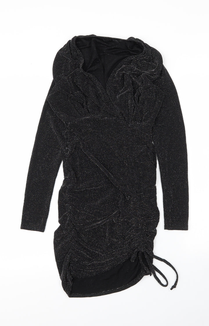 PRETTYLITTLETHING Womens Black Nylon Bodycon Size 8 V-Neck