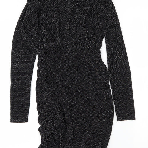 PRETTYLITTLETHING Womens Black  Nylon Bodycon  Size 8  V-Neck