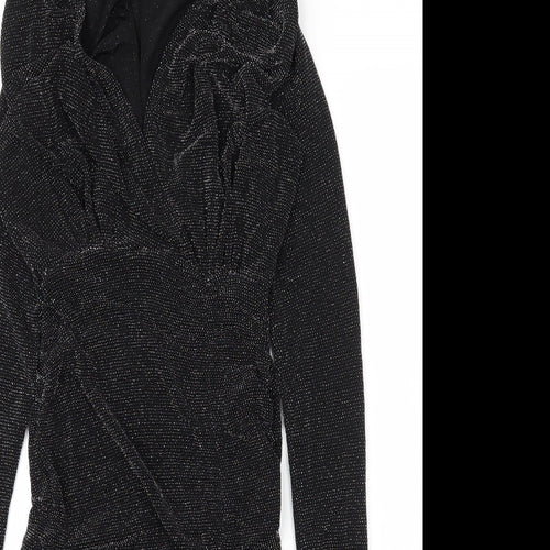 PRETTYLITTLETHING Womens Black  Nylon Bodycon  Size 8  V-Neck