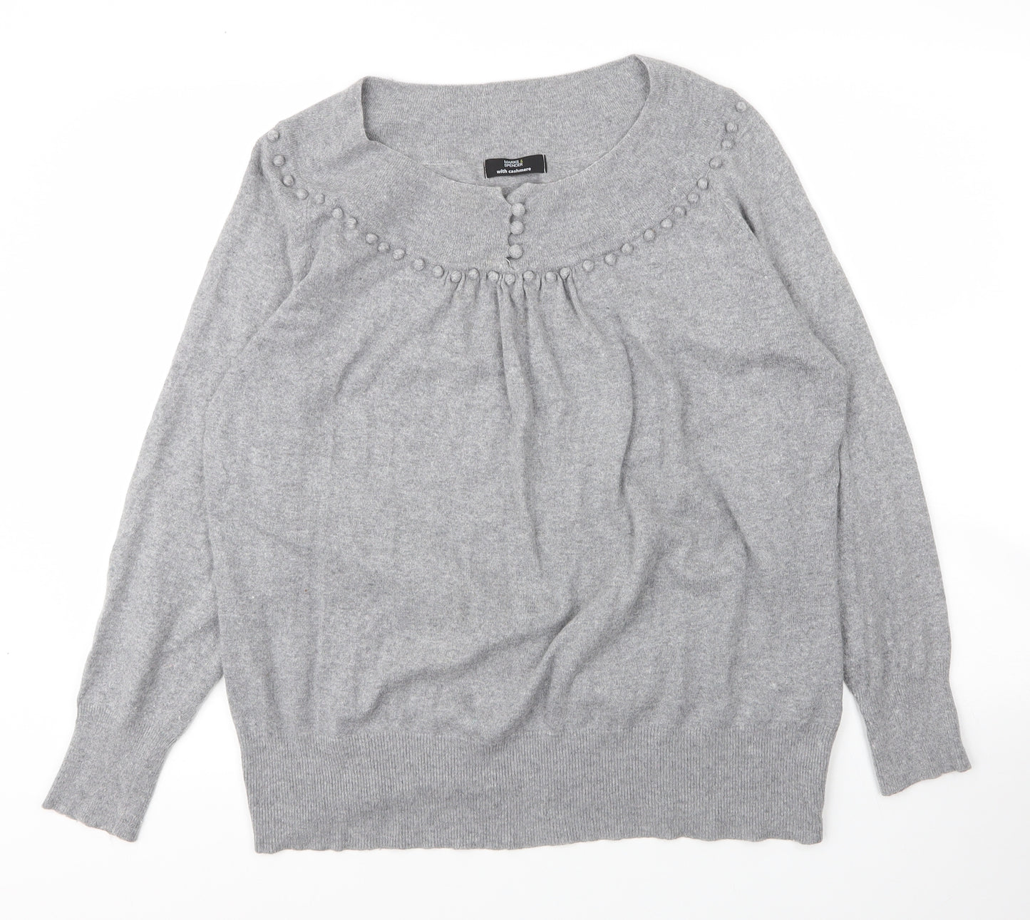 M&S Womens Grey Boat Neck  Nylon Pullover Jumper Size 22