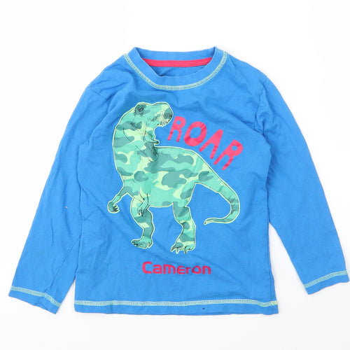 Preworn Boys Blue  Cotton Basic T-Shirt Size 6 Years Round Neck  - Dinosaur