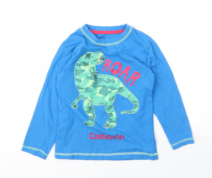 Preworn Boys Blue  Cotton Basic T-Shirt Size 6 Years Round Neck  - Dinosaur