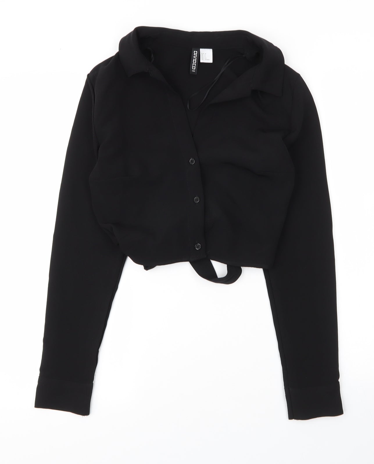 H&M Womens Black  Polyester Cropped Blouse Size 10 Collared
