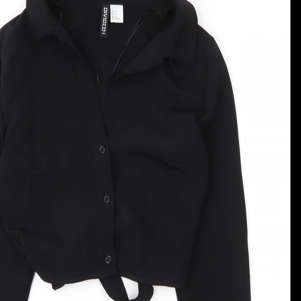H&M Womens Black  Polyester Cropped Blouse Size 10 Collared
