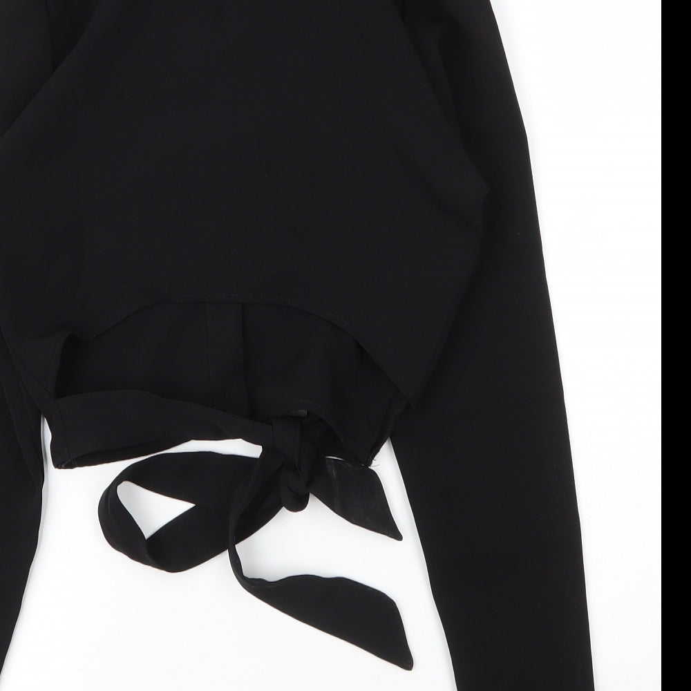 H&M Womens Black  Polyester Cropped Blouse Size 10 Collared