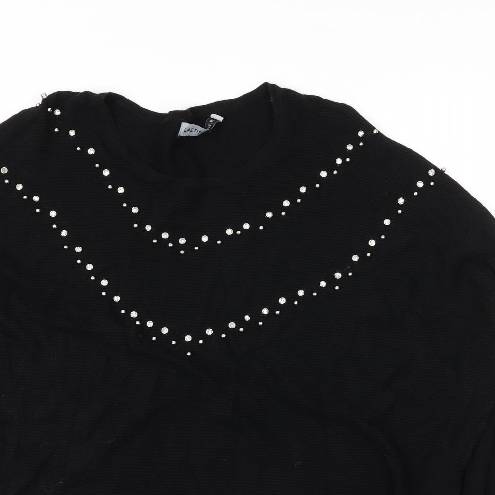 Laetitia Mem Womens Black  Viscose Basic Blouse Size L Round Neck