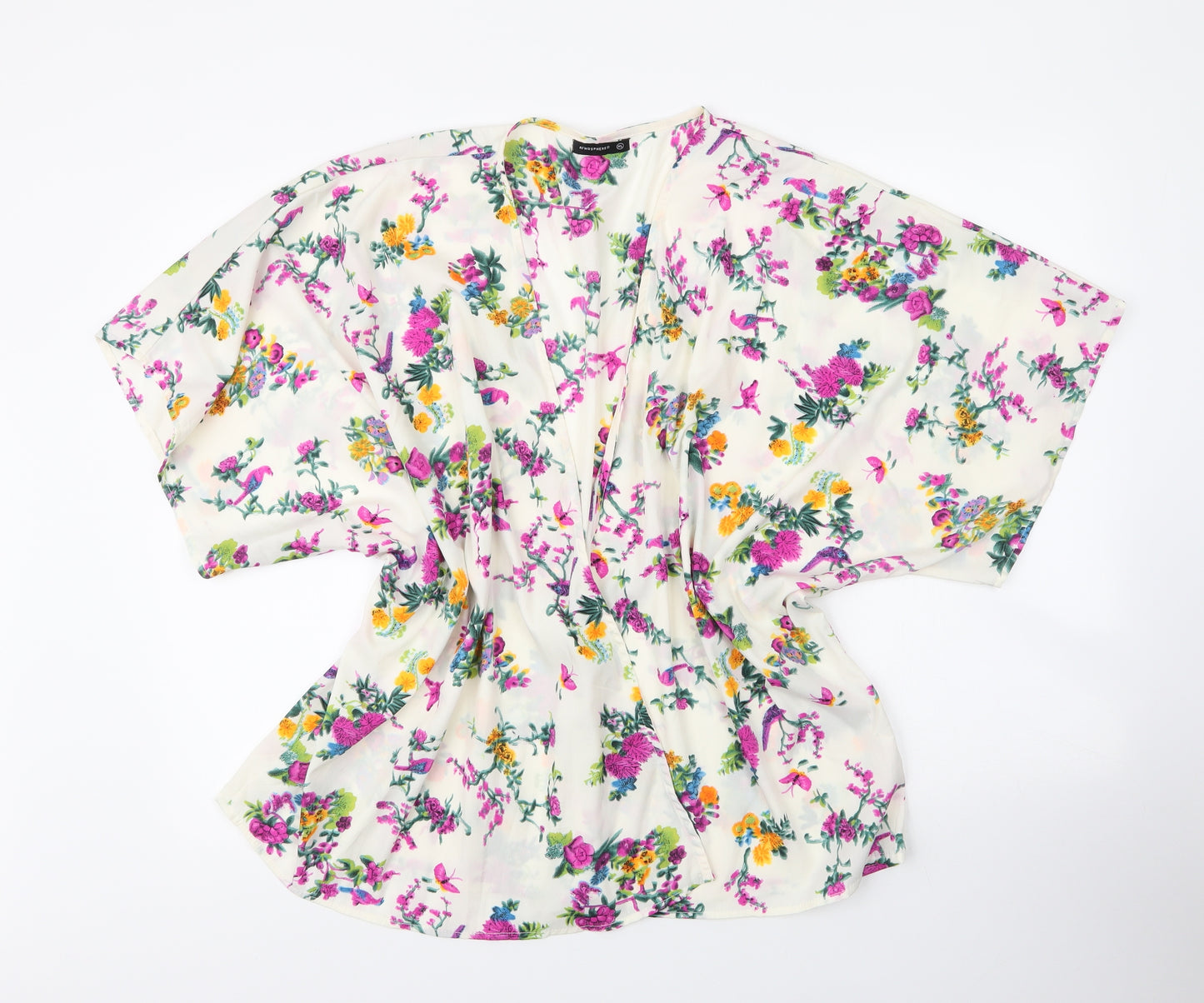 Primark Womens Beige Floral Polyester Kimono Blouse Size XL V-Neck