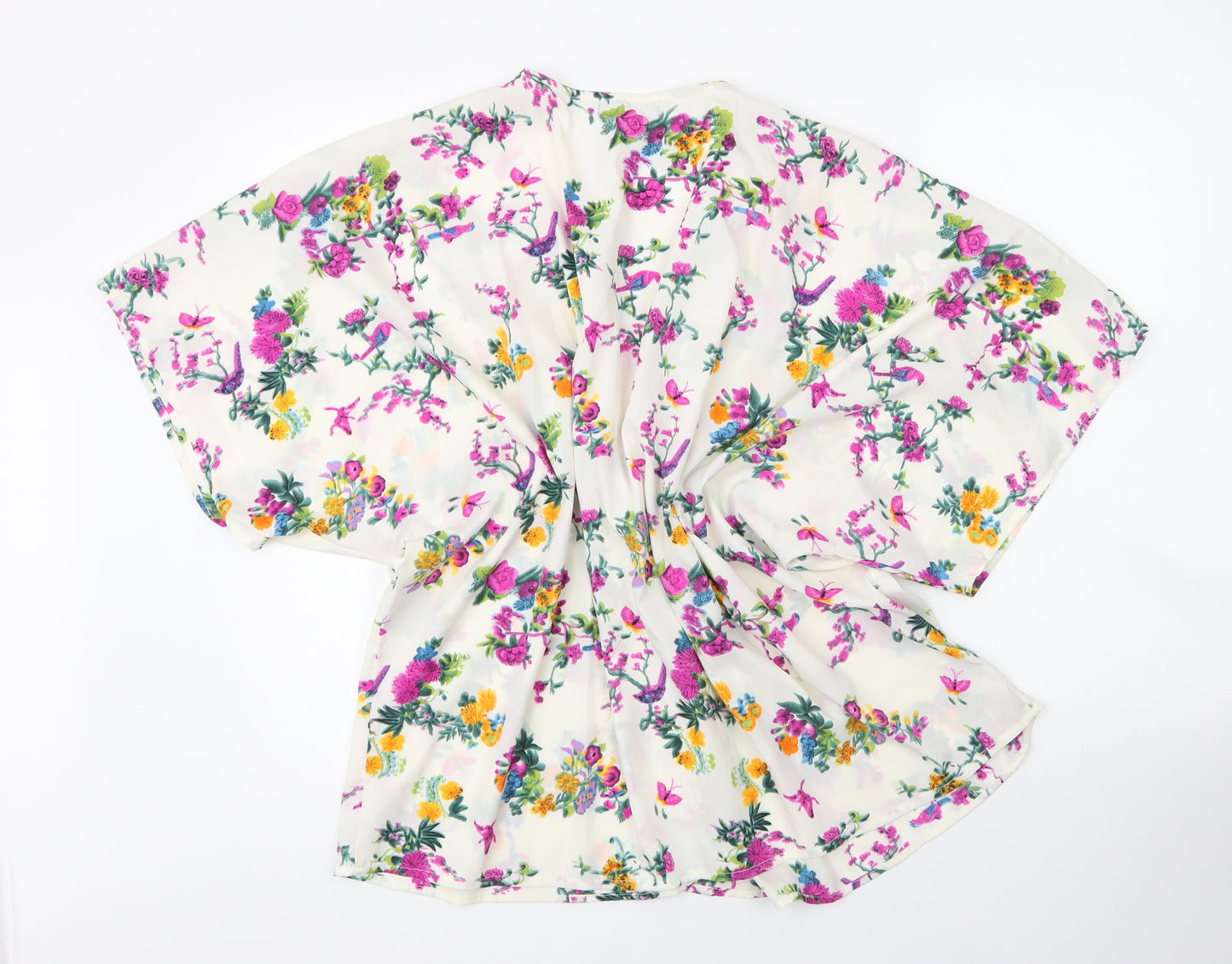 Primark Womens Beige Floral Polyester Kimono Blouse Size XL V-Neck