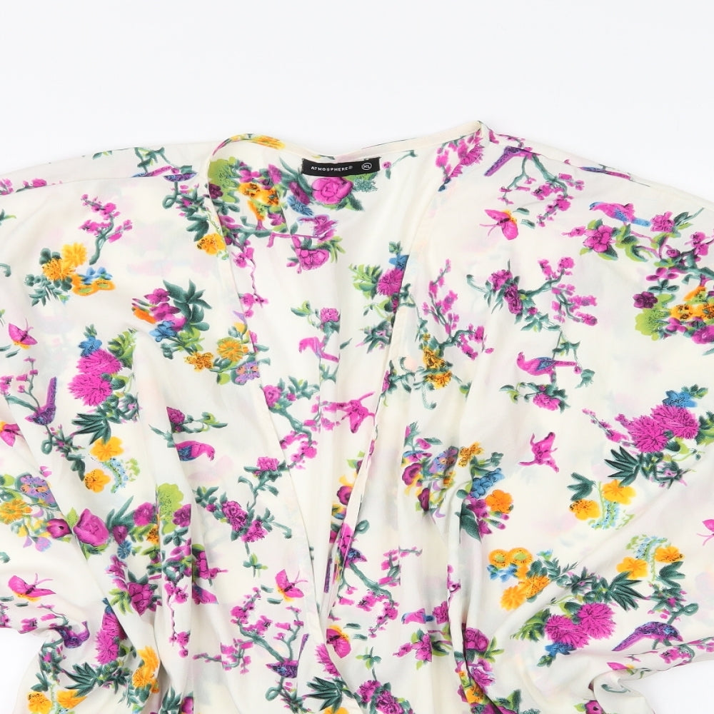 Primark Womens Beige Floral Polyester Kimono Blouse Size XL V-Neck