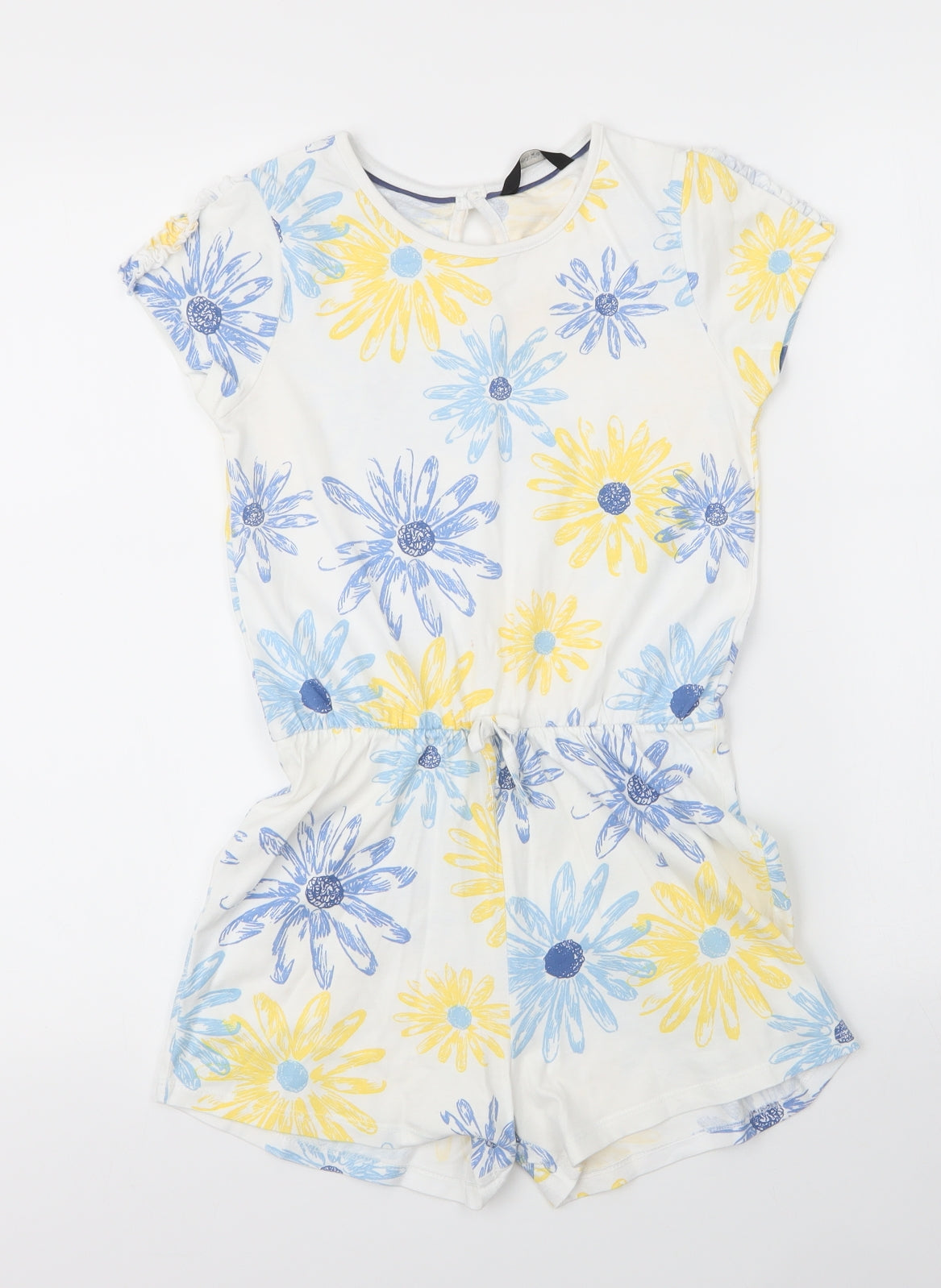 George Girls White Floral Cotton Romper One-Piece Size 8 Years