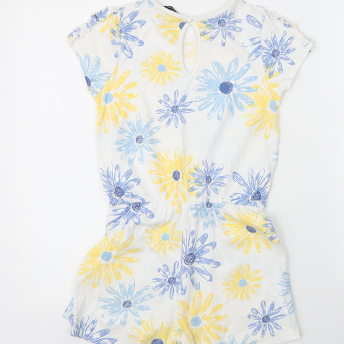 George Girls White Floral Cotton Romper One-Piece Size 8 Years