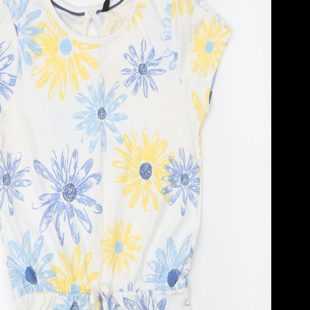 George Girls White Floral Cotton Romper One-Piece Size 8 Years