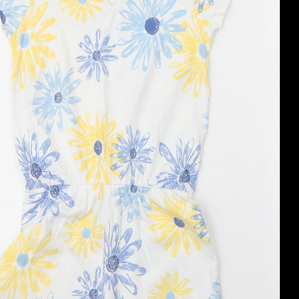 George Girls White Floral Cotton Romper One-Piece Size 8 Years