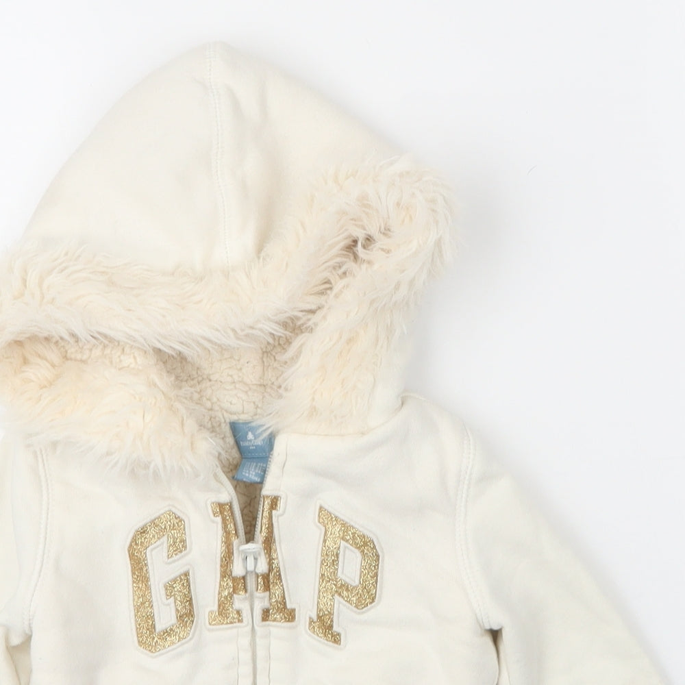 Gap Girls White  Cotton Full Zip Jumper Size 18-24 Months  Zip