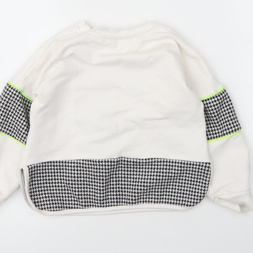 Flamingo Girls White Round Neck Houndstooth Cotton Pullover Jumper Size 6 Years