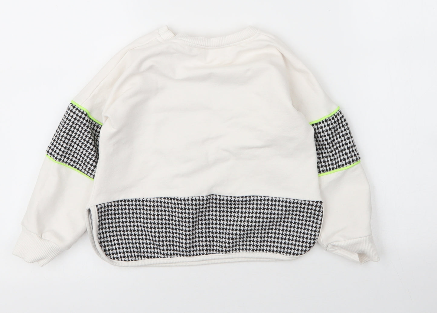 Flamingo Girls White Round Neck Houndstooth Cotton Pullover Jumper Size 6 Years
