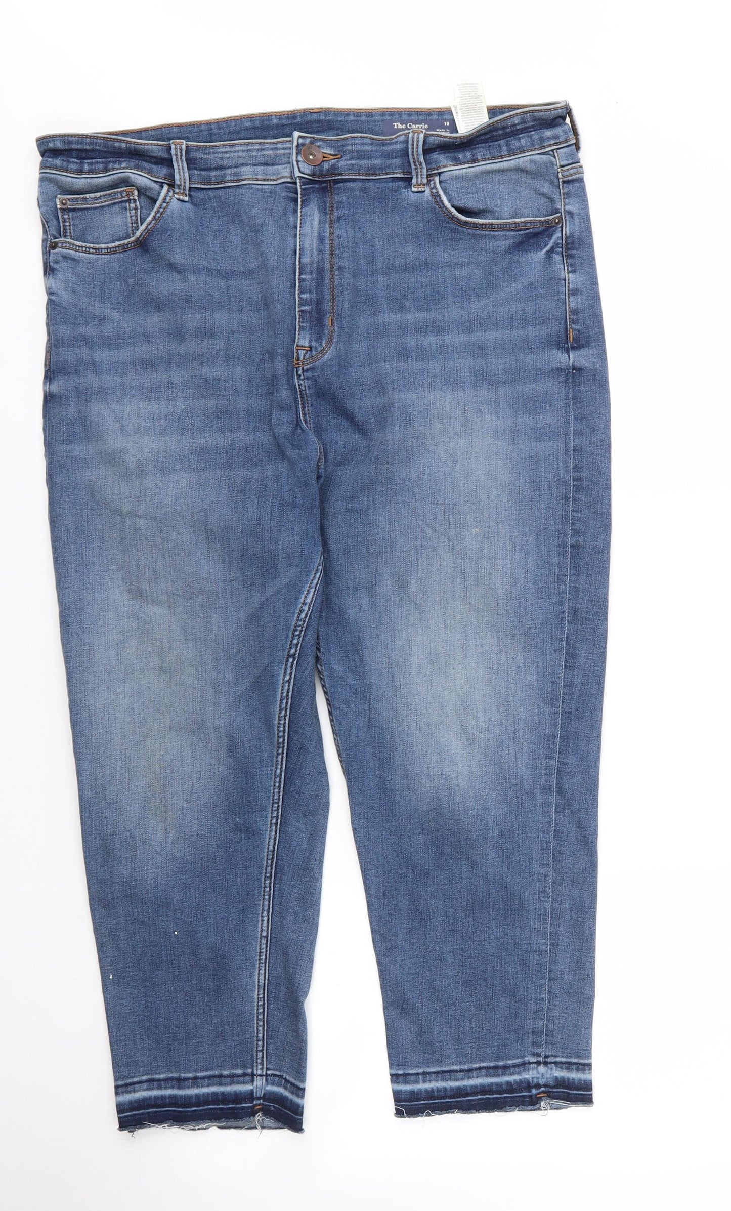 M&S Womens Blue  Cotton Capri Jeans Size 18 L23 in Regular Zip