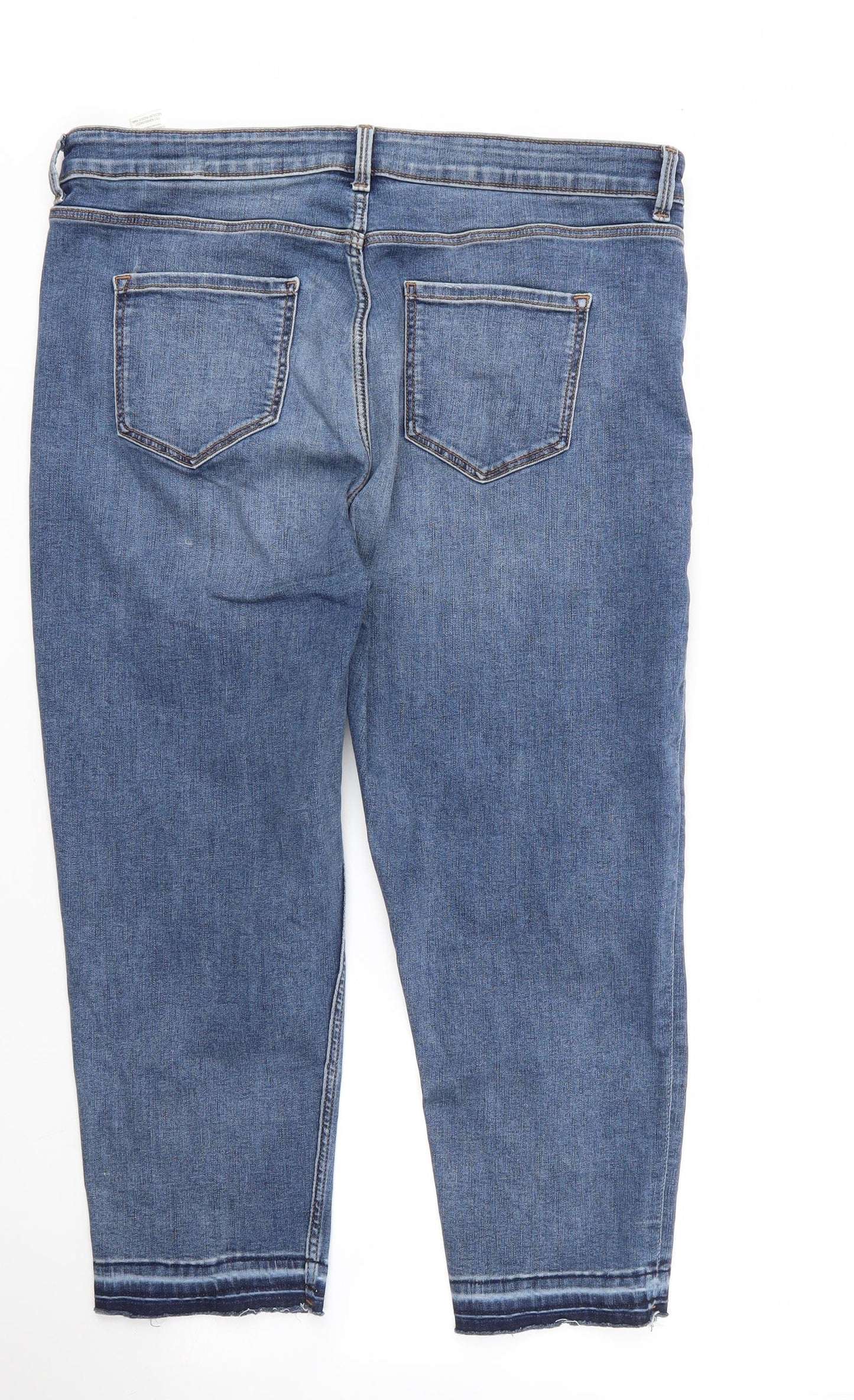 M&S Womens Blue  Cotton Capri Jeans Size 18 L23 in Regular Zip