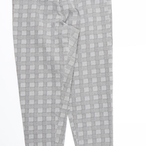 George Womens Grey Houndstooth Cotton Carrot Trousers Size 14 L26 in Regular