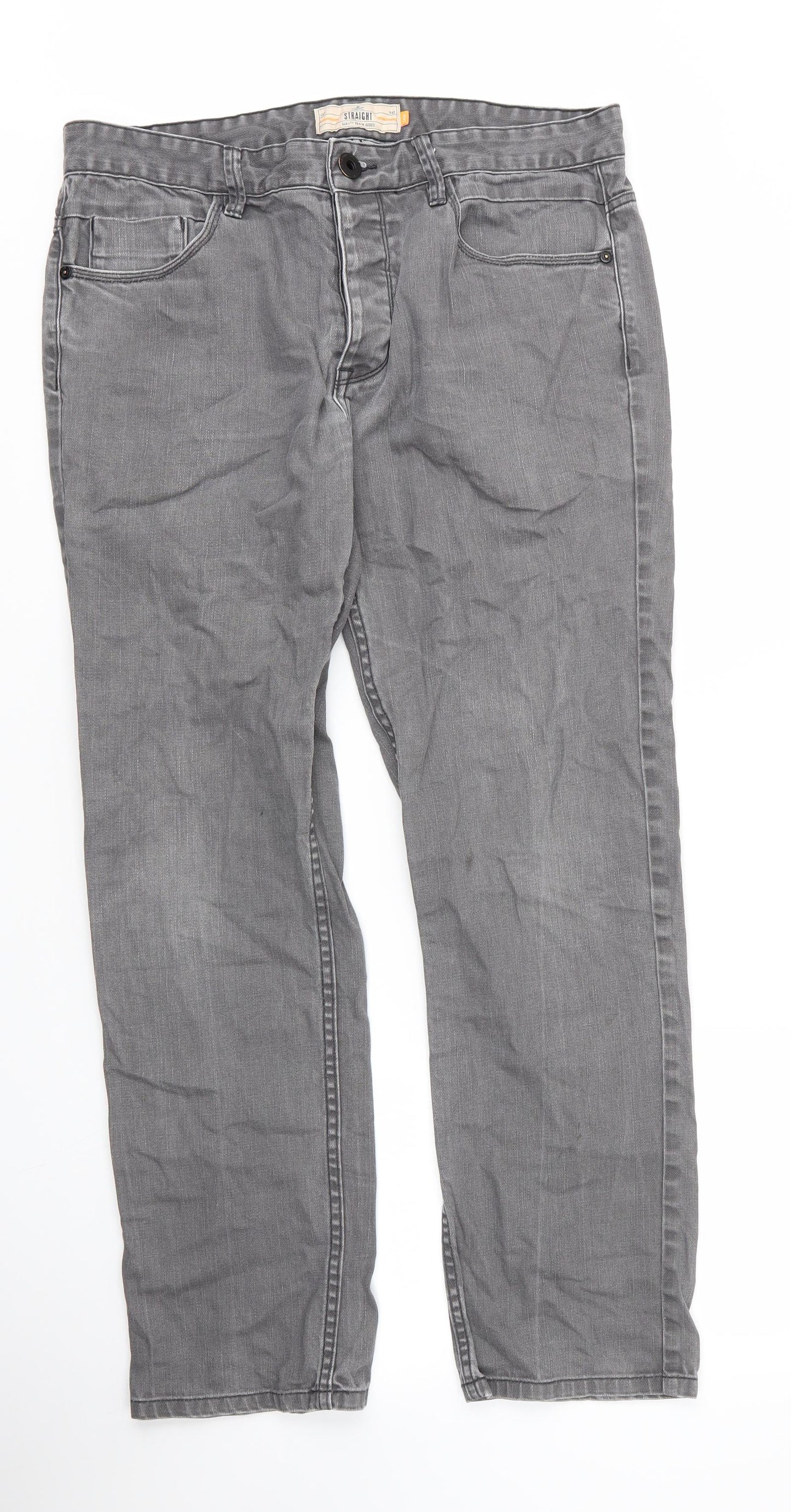 NEXT Mens Grey  Cotton Straight Jeans Size 34 in L31 in Regular Button